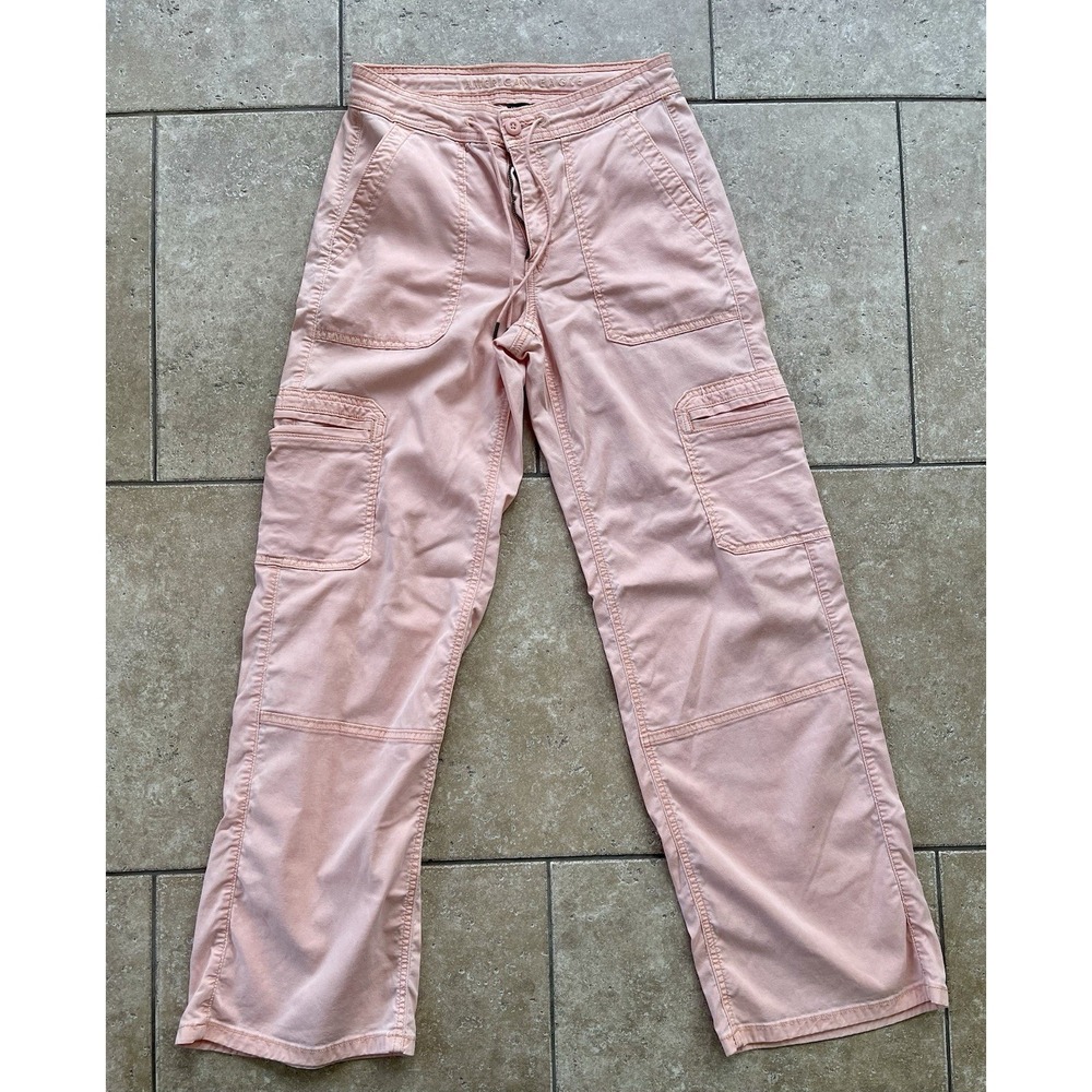American Eagle Cargo Pants Womens 0 peach  Utility Wide Leg Stretch Casual